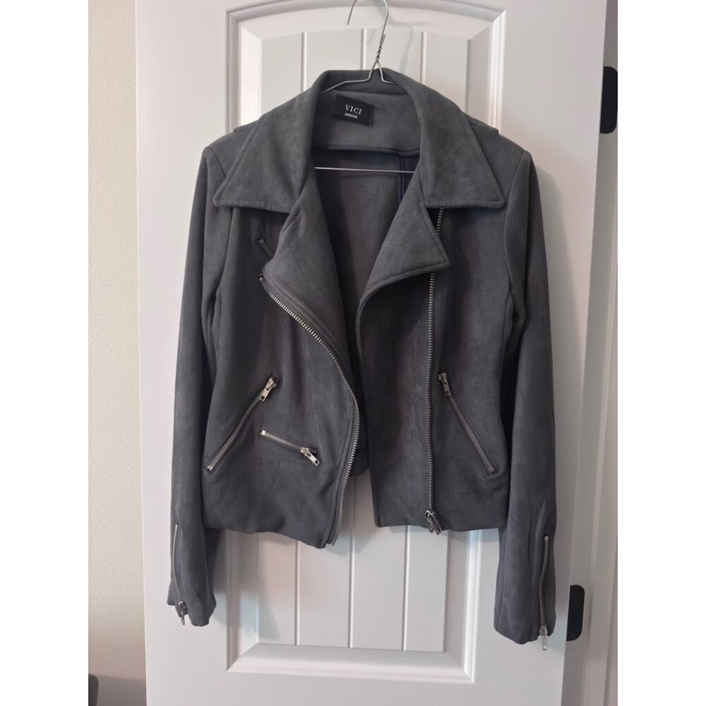 VICI Charcoal Suede Moto Jacket with Silver Hardware